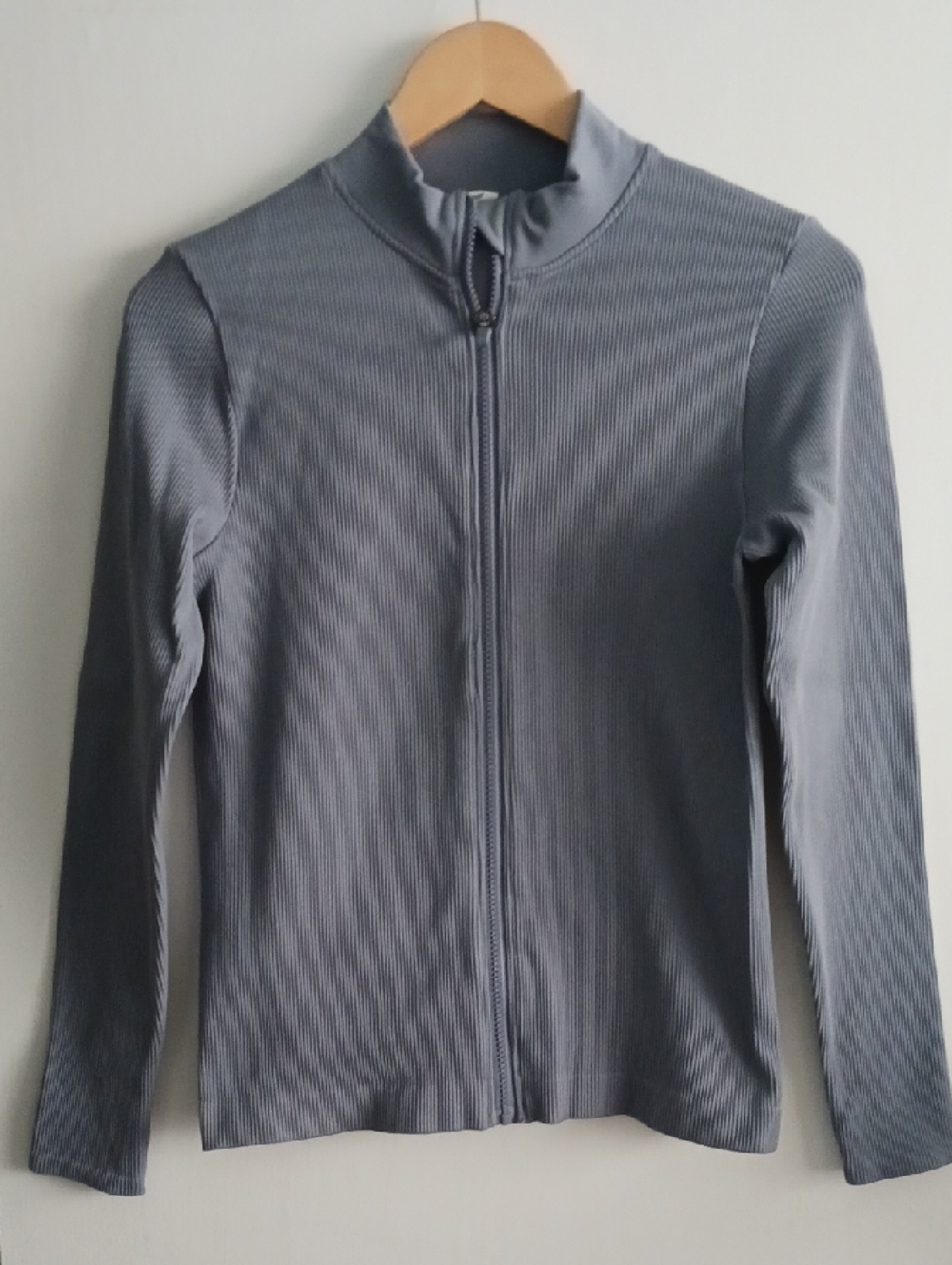 Fabletics Ribbed Zip-Up Top in Blue Gray